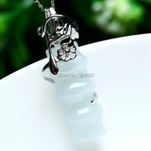 Из натуральной жадеит нефрита, инкрустированные 925 серебряных бамбука кулон ожерелье Модные женские туфли модели