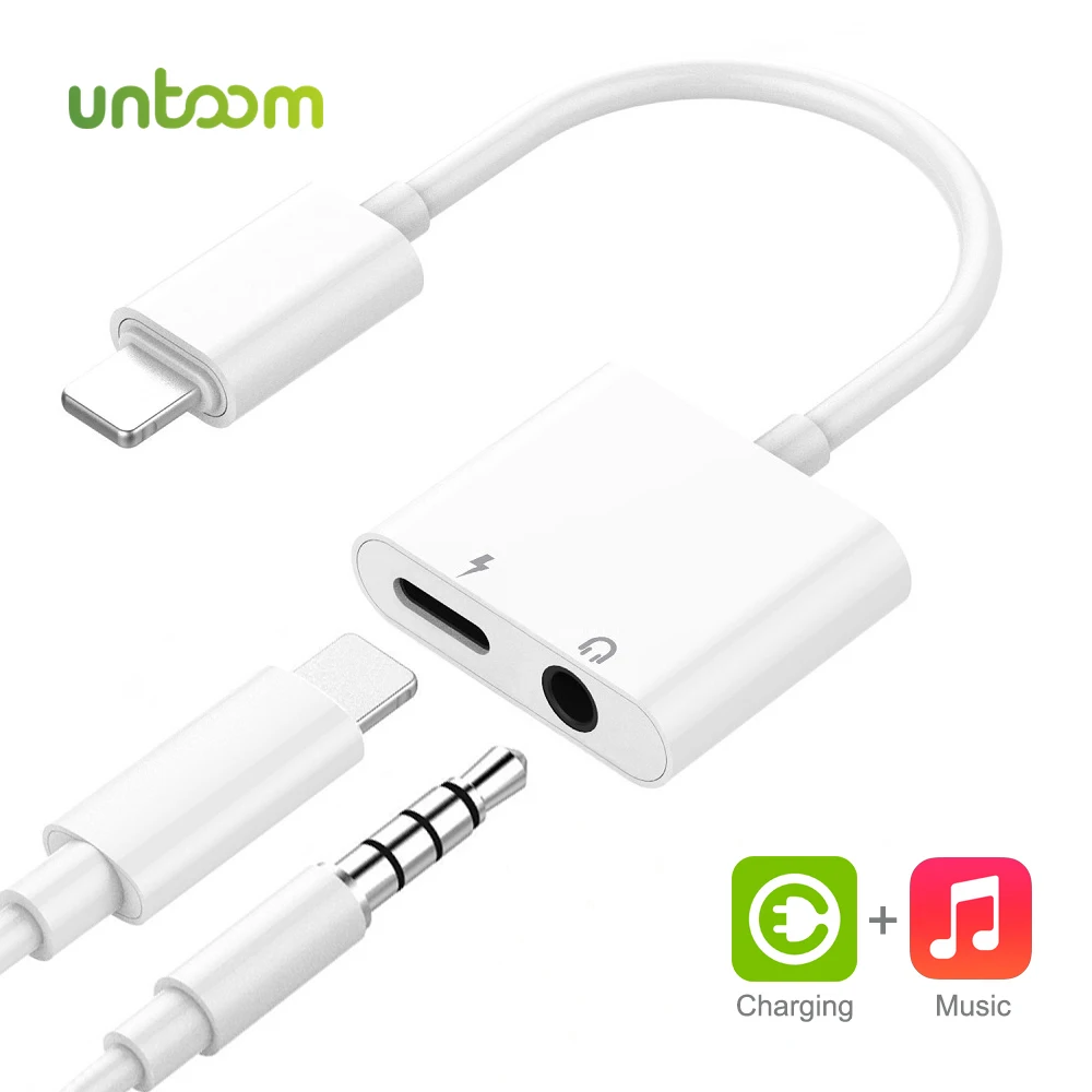 

Untoom 2 in 1 Audio Charging Adapter for iPhone X Xs Xr 8 7 Plus iOS 12 3.5mm Headphone Jack AUX Audio Charger Lightning Adapter