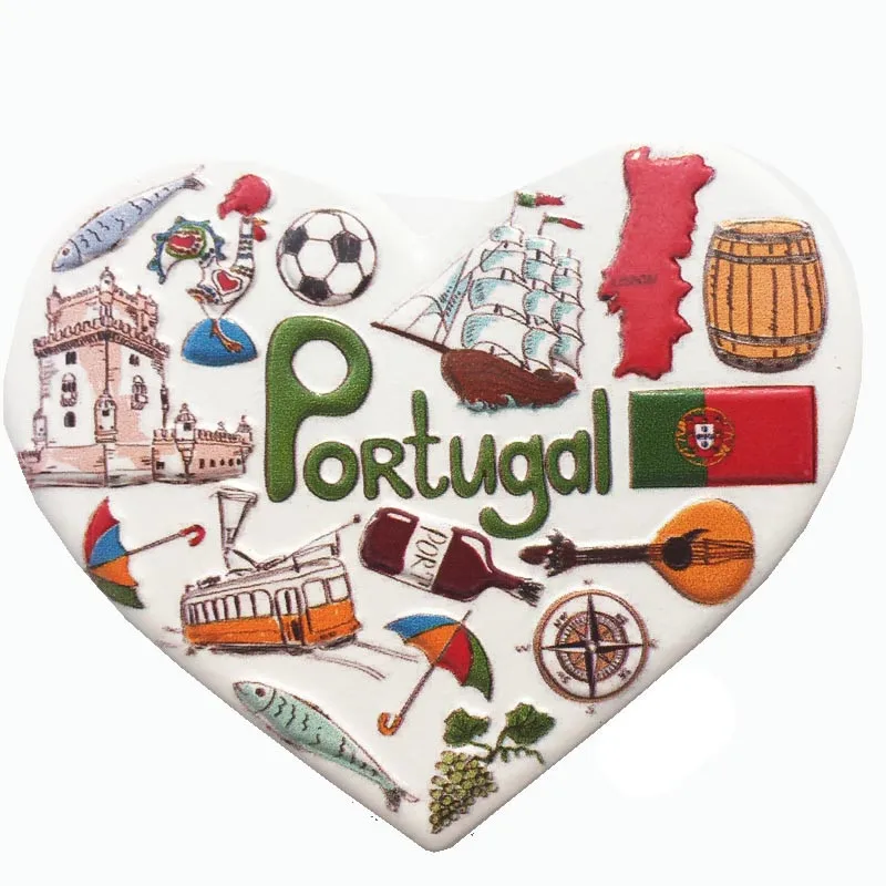 Личи Португалия в форме сердца холодильник магнитная наклейка знаменитый пейзаж магниты на холодильник украшение дома путешествия сувенир