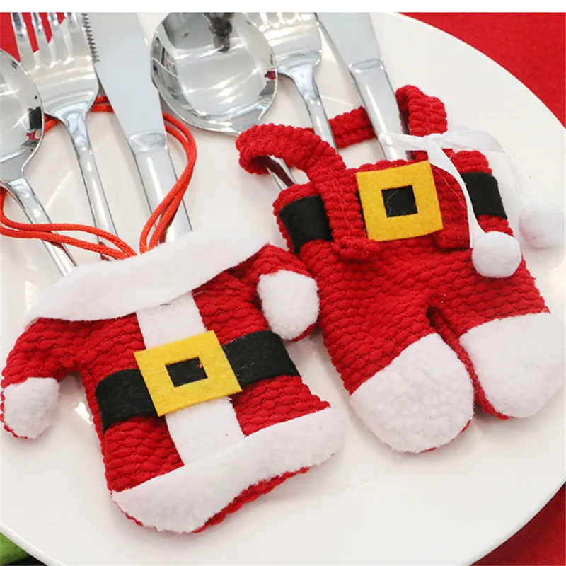 

Santa Hat Reindeer Christmas New Year Pocket Fork Knife Cutlery Holder Bag Home Party Table Dinner Decoration Tableware 62417