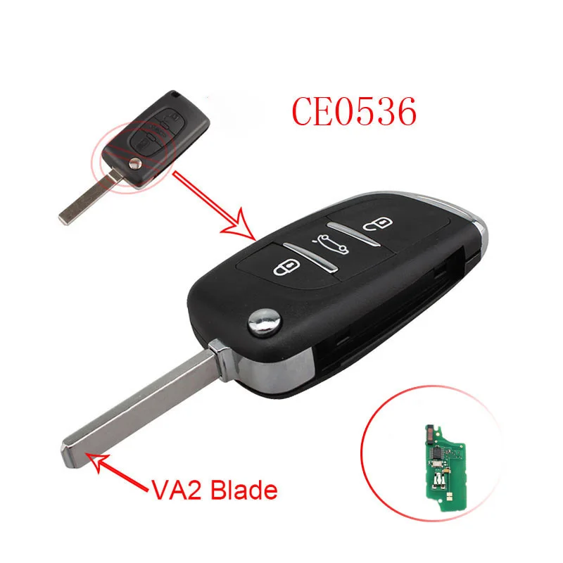 

ASK Signal 3 Buttons Modified Flip Remote Car Key 433mhz PCF7961 chip For Peugeot 207 307 308 407 607 CE0536 VA2 Blade