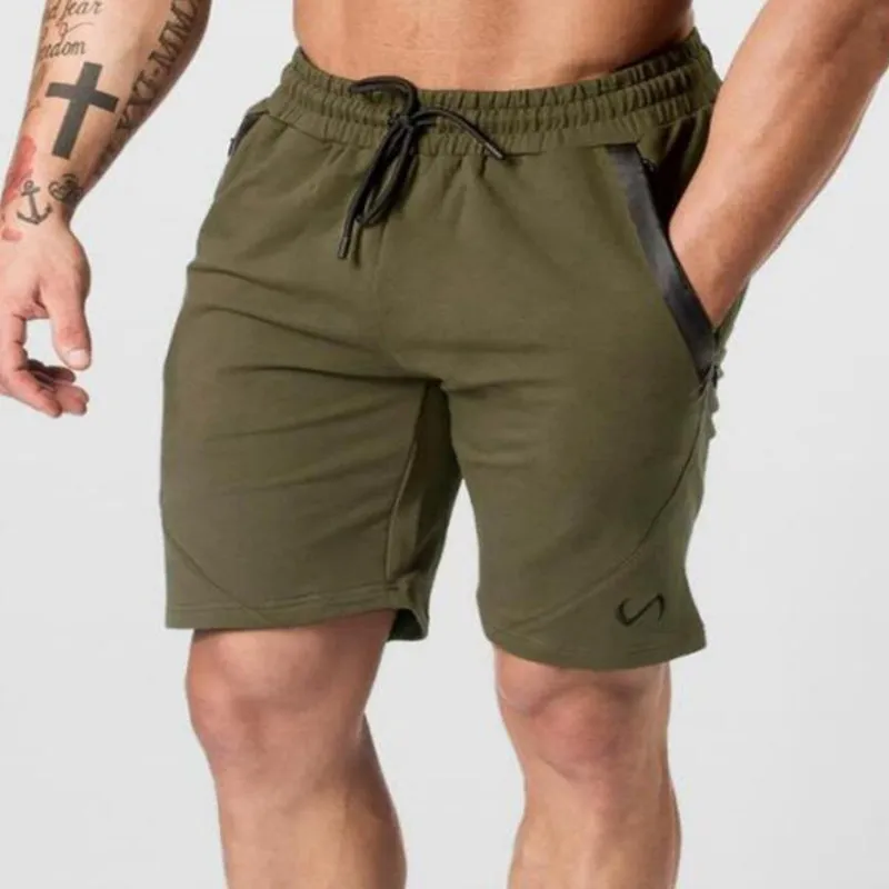 Новые мужские хлопковые шорты длиной до икры для тренажерного зала, фитнеса, бодибилдинга, бега, повседневные тренировочные узкие укороченные штаны, брендовые пляжные тренировочные брюки - Цвет: Army Green
