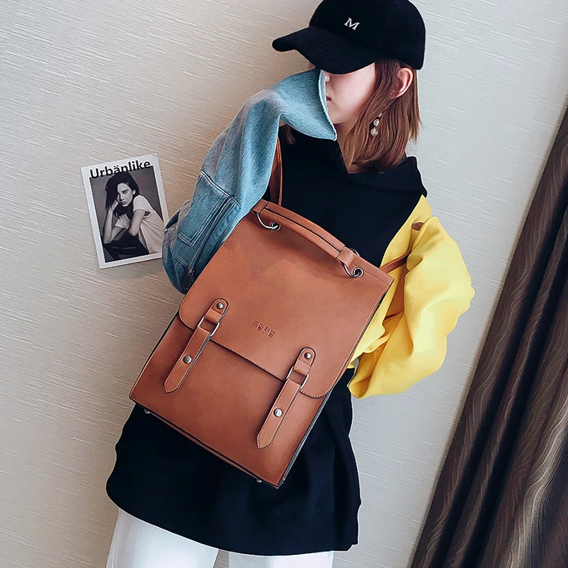  DORANMI Solid PU Leather Schoolbag Traveling Backpack Large Capacity Daypack Laptop Bags School Bag