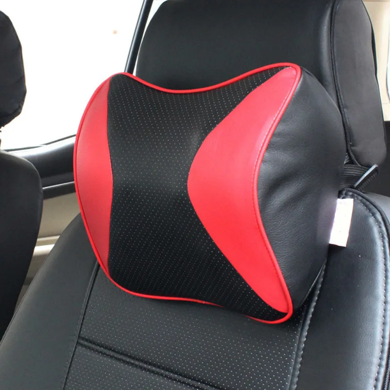 Genuine Leather Car Headrest Cushion 3D Space Memory Foam Auto Car Neck