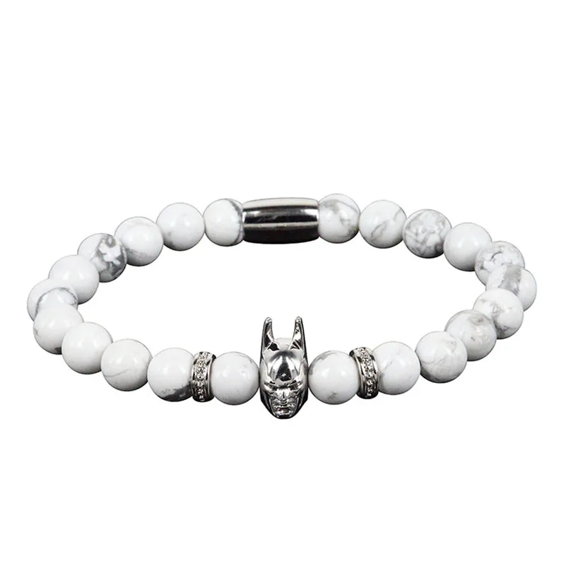 White Turquoise Белый хаулитовый бисер Серебряный браслет с бэтменом мужские модные ювелирные изделия натуральный камень натуральный бисер супер герой Шарм Браслеты - Окраска металла: White Turquoise