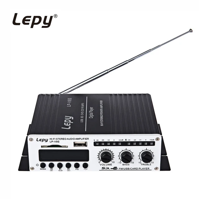 Cheap Lepy LP-V9S Amplifier USB 2CH Hi-Fi Super Bass Car Audio Stereo Mini Protable Digital Power Adapter AMP SD DVD CD FM MP3