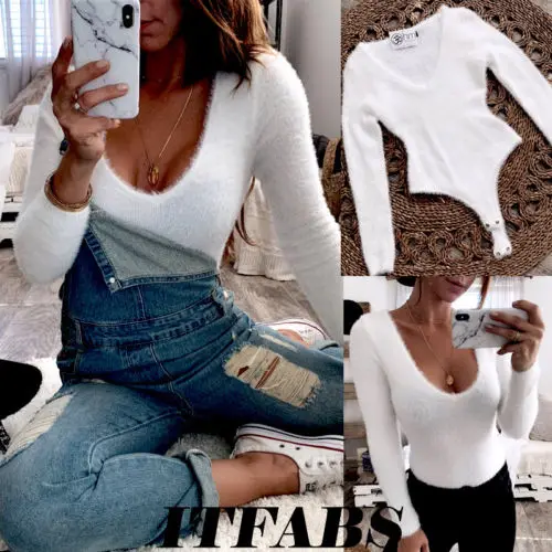 

2019 New Women Lady Long Sleeve Shirt Romper Jumpsuit Bodysuit Stretch Leotard Top Blouse