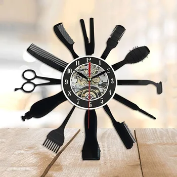 

Creative Vinyl Clock CD Record Art Wall Clock Hairdresser Barber Tools Design Clock