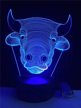 

3D Animal Bull Cow USB LED Lamp 7 Colors Change God cattle Touch Table Night Light Indian Home Decor Creative Desk light Gift