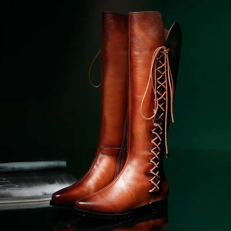 

Hot Sale European Style Womens Genuine Leather Boots Casual Flat Heels Ladies Motorcycles Boot Shoes Chaussure Femme V28