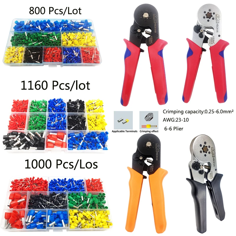 

HSC8 6-6 0.25-6mm 23-10AWG Adjustable Hexagon Tube Inversion Terminal Crimping Plier 800/1000PCS Crimp Terminals hand tools tool