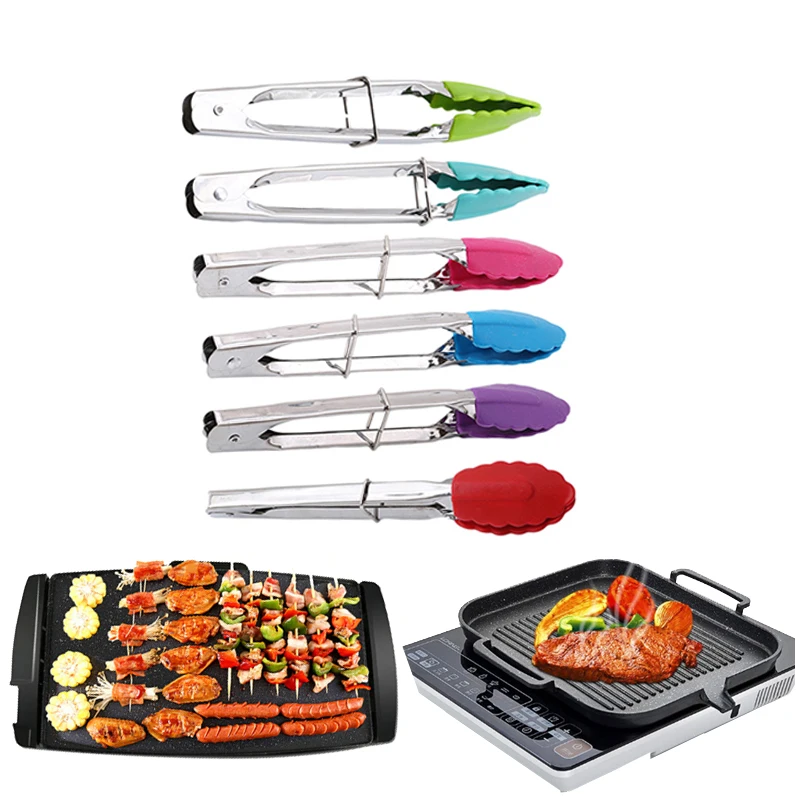 Buy Grill BBQ Tongs Silicone Cover Barbecue Accessories Clip Clamp Stainless