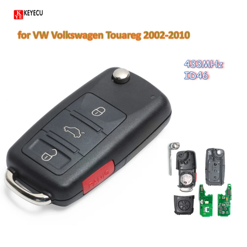 KEYECU Yanhua дистанционный брелок 3+ 1 кнопка для VW Volkswagen Touareg 2002-2010 год 433 МГц ID46 Uncut Blade KR55WK45022