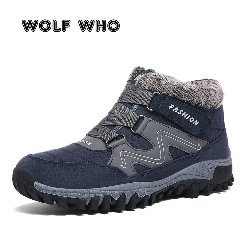

WOLF WHO Men Boots Winter With Fur Warm Snow Boots Male Winter Plush Boots Work Ankle Shoes Man Footwear Plus Size 35-47 X-171