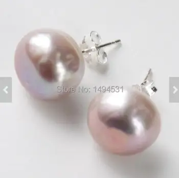 

Wholesale Pearl Jewelry, Large Lilac Purple Genuine Freshwater Pearl Earrings 12mm S925 Sterling Silvers Post .Chirstmas Jewelry