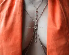 Мода Стиль WRB77 Женщины Посеребренная Цепи Серебряный Rhinestone Бусы Цепи Тела Сексуальное Бикини Тела Цепи Ювелирные Изделия 2 Цвета