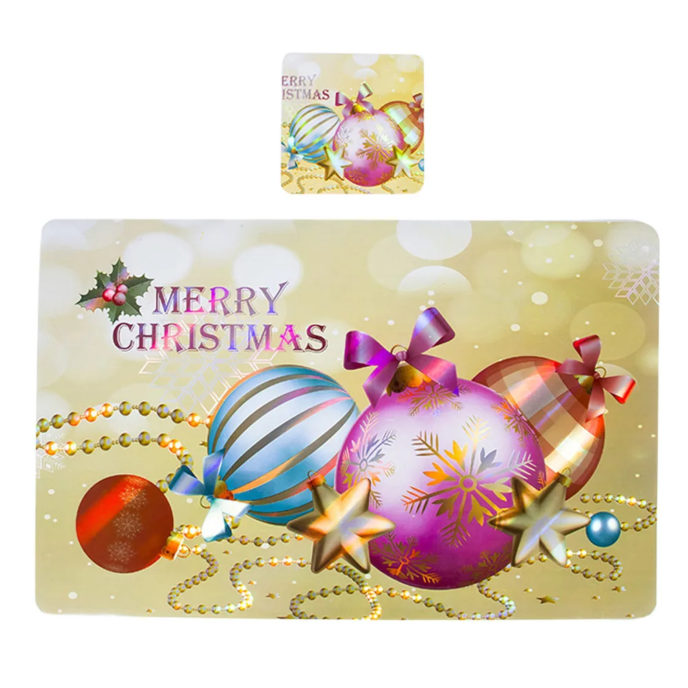 6 Sets Christmas Placemat Non slip PVC Insulation Placemat Washable