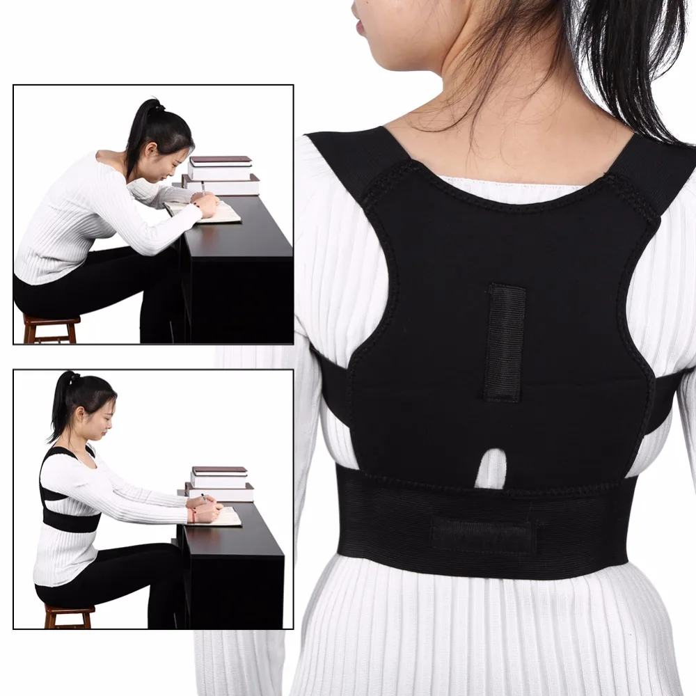 

2 Sizes New Adjustable Men Women Back Support Brace Shoulder Lumbar Corrector Band Belt Makeup Tool Kit