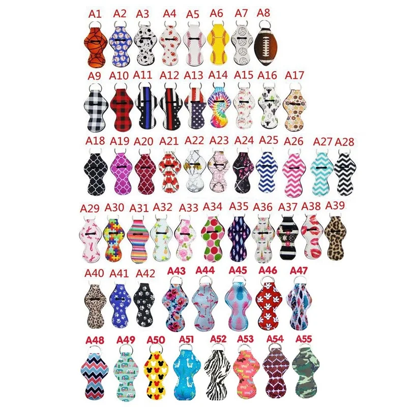 

55pcs Lipstick Holder Keychain Keyrings Neoprene Chapstick Key Chain Holder Lip Balm Holder Keychain 55 Different Vibrant Print