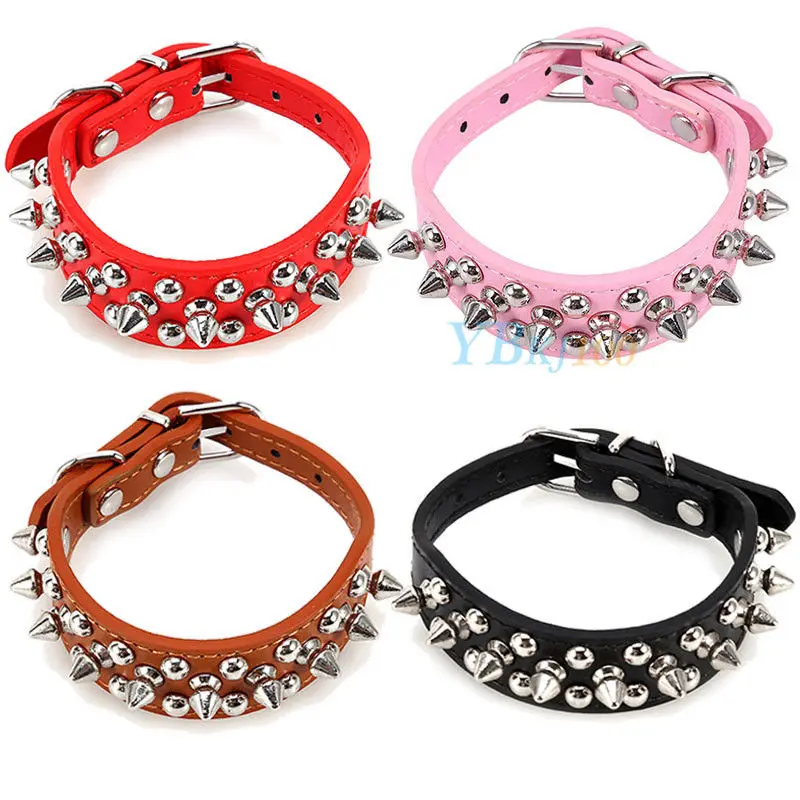 

Hot Selling Pet Adjustable PU Leather Studded Spiked Buckle Cat Puppy Dog Collar Rivet Strap