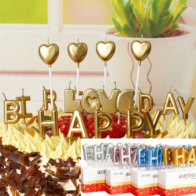 

1 Box Hot Letter Candles Gold Plated Party "Happy Birthday&Love" English Birthday Cake Candle Boy Girl Gift Wedding Supplies