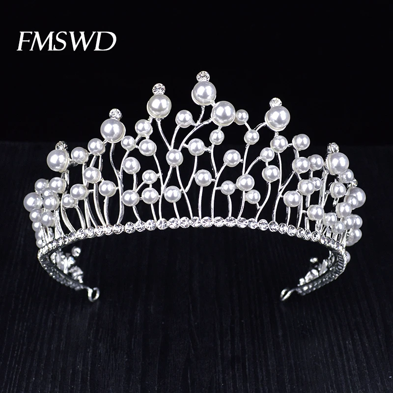 

Luxury Silver Color Full Pearl Bridal Crowns For Fashion Wedding Hair Accessories Bride Womens Baroque Crowns Hair JewelryHG-075