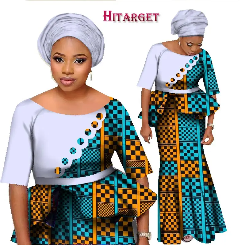 Набор из двух предметов в африканском стиле, женский короткий рукав, топ и длинная юбка, набор, африканская Русалка, макси Одежда 6XL, WY1252