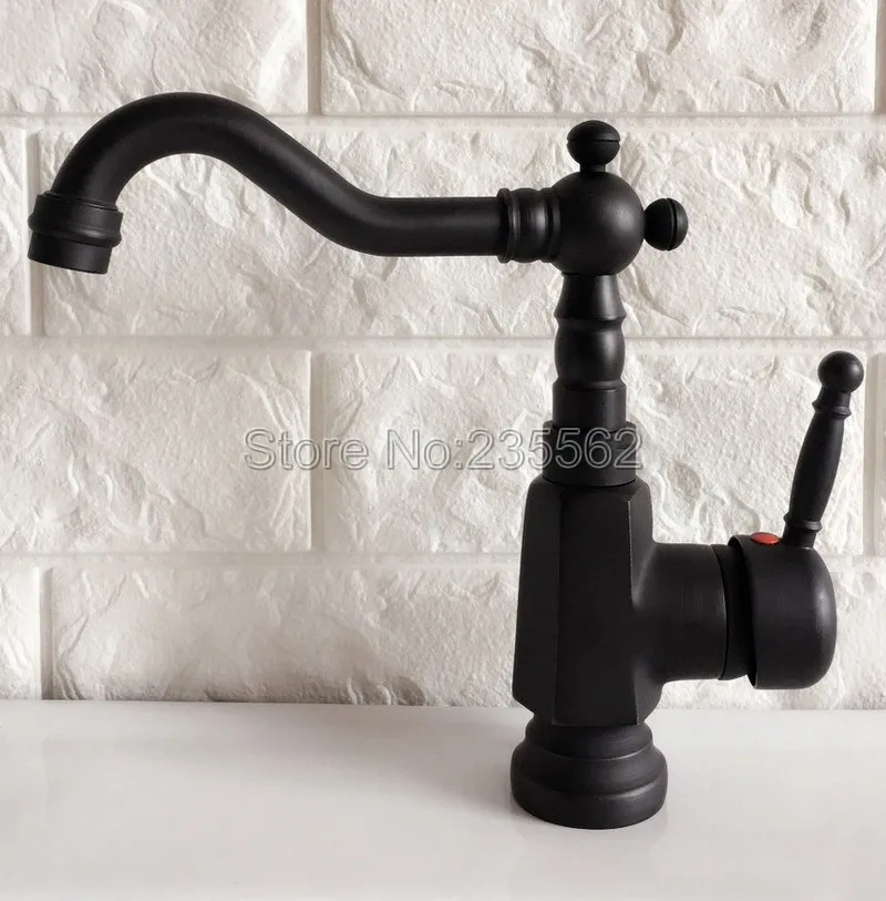 

Swivel Spout Black Oil Rubbed Brass Bathroom Faucet Deck Mount Single Handle Cold and Hot Water Taps Basin / Sink Faucets lnf351