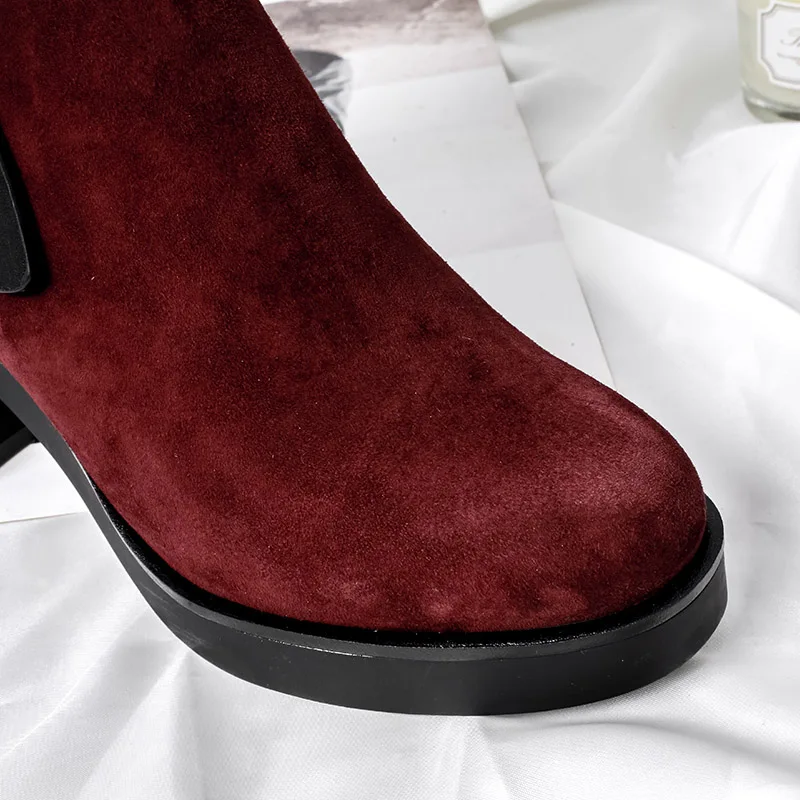 BELISS 2018 fashion winter boots women mid calf genuine leather round toe snow boots ladies high heels buckle  (1 (19)