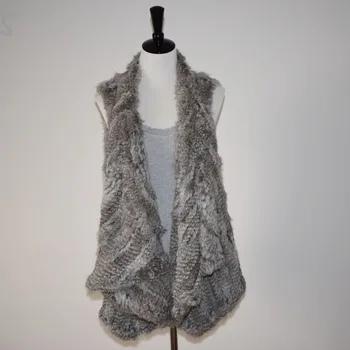 

(TopFurMall) Lady Fashion Real Knitted Rabbit Fur Vest Waistcoat Women Real Fur Gilet Outerwear Asymmetric length LF4097