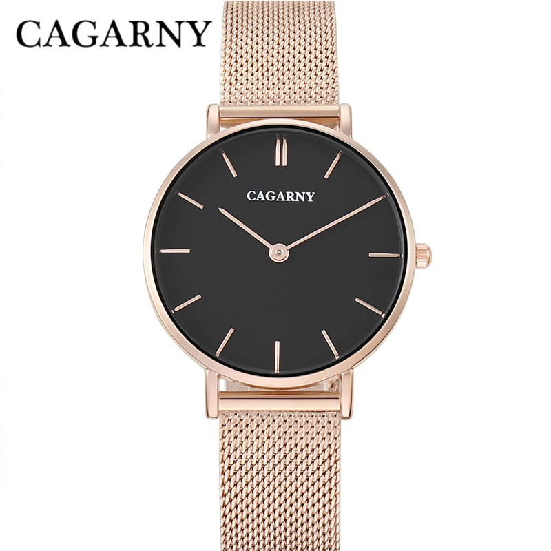 

Cagarny Watch Women Watches Ultra Thin Rose Gold Steel Mesh Band Analog Ladies Quartz Watch Wristwatches Relogio Feminino 33mm