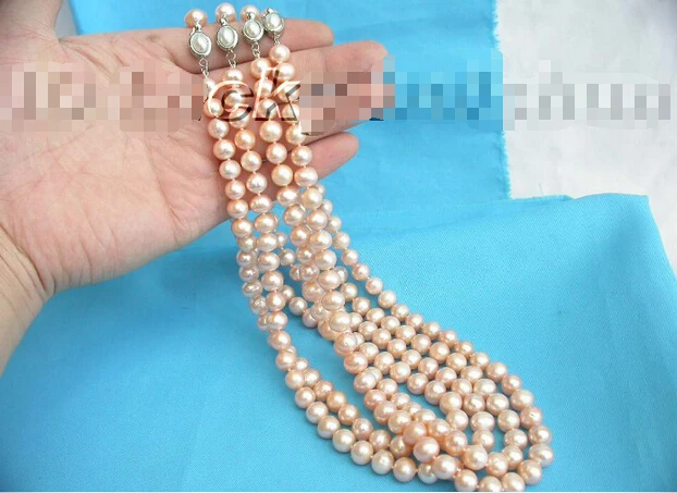 

Free shipping >>>>>>wholesale 4piece 10mm pink round pearls necklace 18KGP clasp j5402