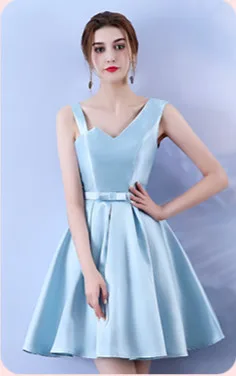 

Blue Bridesmaid Dresses Sleeveless Above Knee Mini Dress New Women's Wedding Party Back of Bandage
