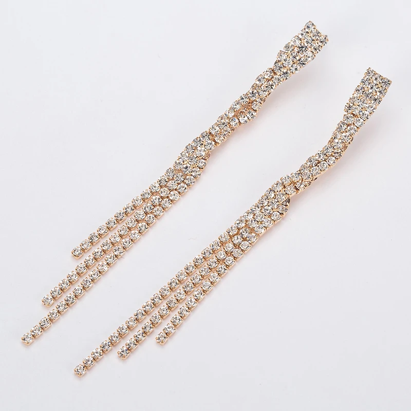

YFJEWE New Style Gold and Silver 2 Color Long Drop Earrings for Women Bridal Wedding Christmas Gift Crystal Fashion Jewelry E415