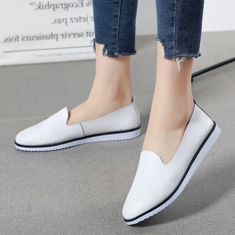 D'été Profonde Cuir Noir Mocassins Véritable Femme Peu Ballerines Casual Dames Femmes Glissement Sur jaune Chaussures De blanc XOzxw6