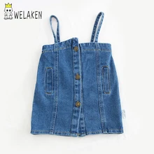 WeLaken/Детские платья для девочек; джинсовое платье без рукавов для малышей; детская одежда; Модная одежда для маленьких девочек; платье