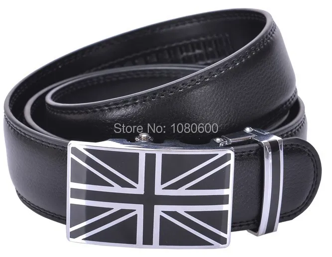 men cross UK flag union Jack genuine cow leather belt with automatic