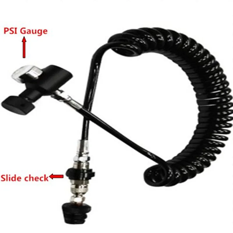 Tactical Paintball Coil Remote Hose Line W/qd with Slide Check & 1500
