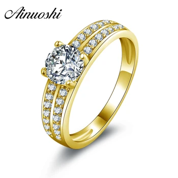 

AINUOSHI Double Layers Round Ring 14K Solid White/Yellow Gold Pave Setting SONA Simulated Diamond Wedding Engagement Women Rings