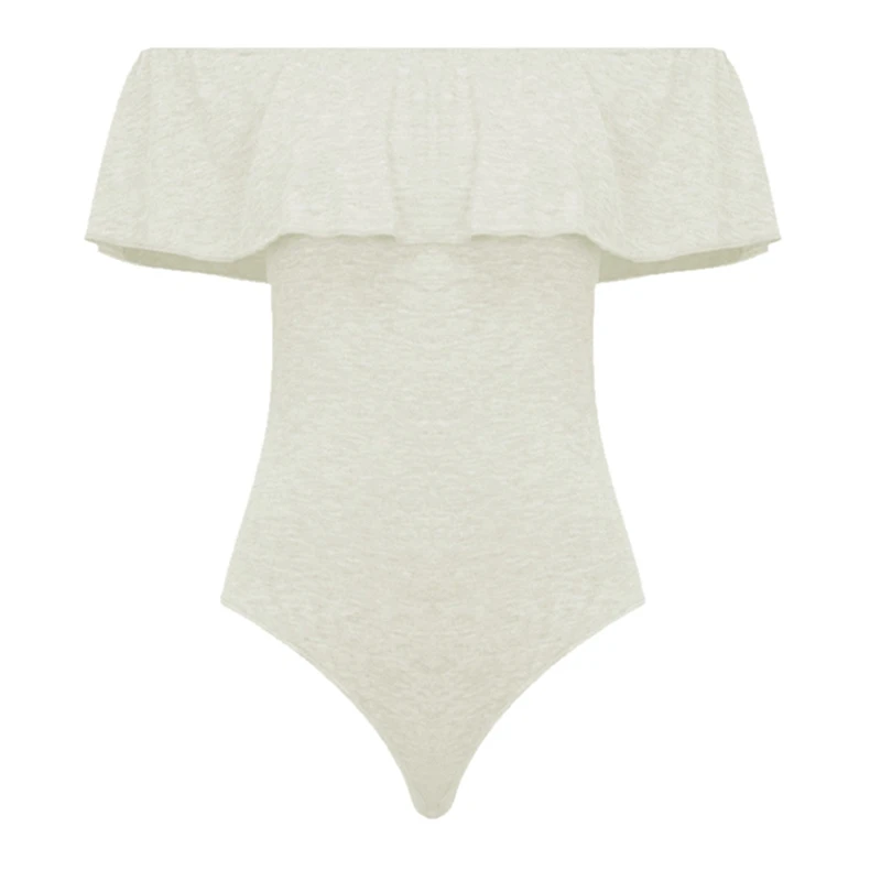 LASPERAL сексуальный цельный костюм для женщин карамельный цвет с открытыми плечами хлопковый боди с оборками пуш-ап купальник монокини, пляжная одежда - Цвет: White