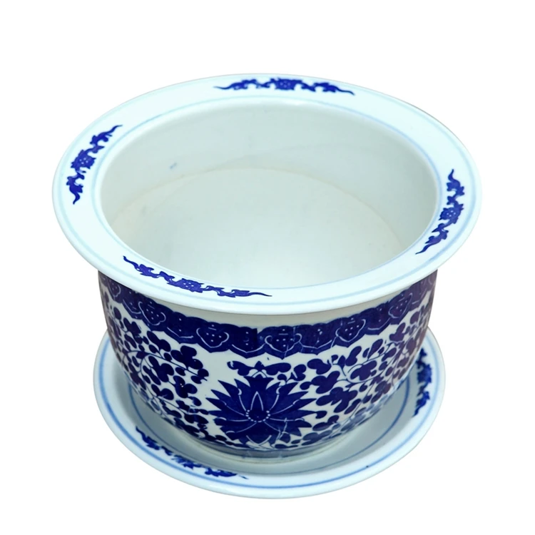 Красивый китайский стиль синий и белый фарфор керамический цветочный горшок для декора сада