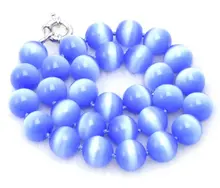 Grande 14mm AAA + collar de piedra de ojo de Gato Azul con Gran luz de la luna CLASP-5259 Al Por Mayor/al por menor Envío gratis