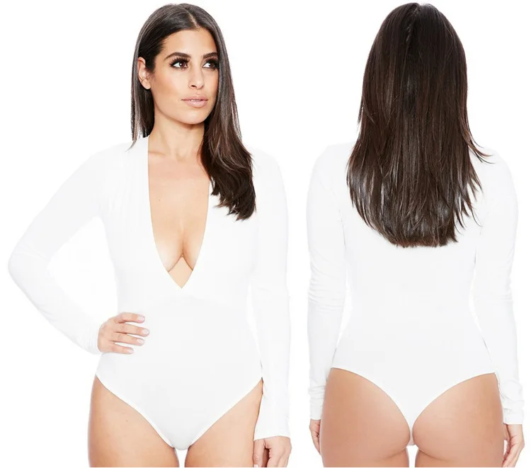 sequin bodysuit Women Plunging V Neck Rompers Autumn Spring Long Sleeve Solid Colors Bodysuit One Piece Basic Jumpsuit Plus Size S-2XL body suits for women