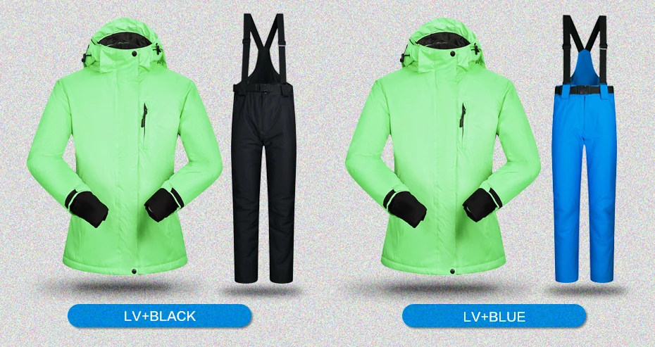 Супер теплый лыжный костюм для женщин, зимний ветрозащитный женский лыжный костюм с курткой и брюками, водонепроницаемый женский лыжный комплект 10 K, Женская лыжная одежда