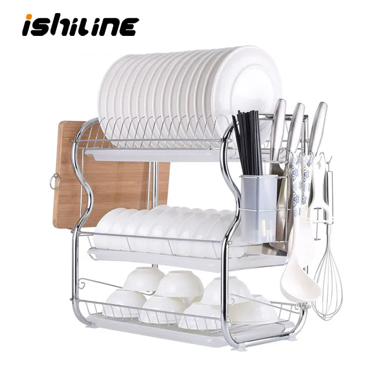 

2/3 Tiers Kitchen shelf Dish Drying Rack Washing Holder Basket Plated Iron Kitchen Knife Sink Dish Drainer Drying Rack Organizer