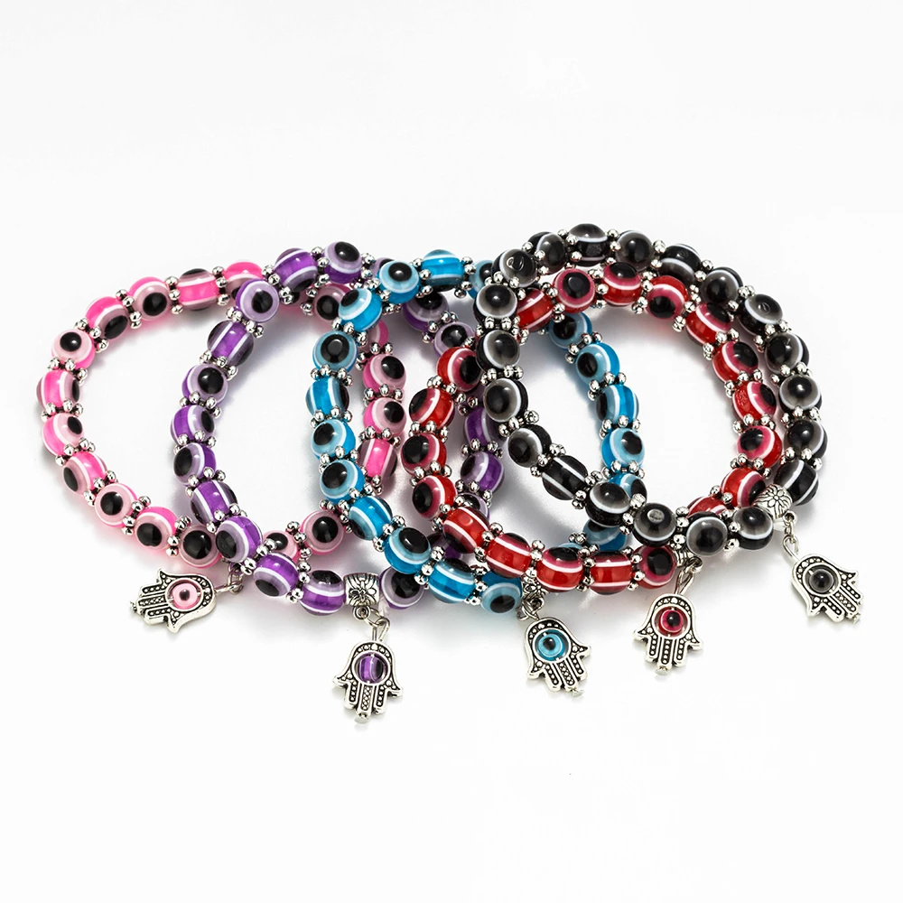 Pulsera cuentas de colores del mal de ojo para mujer, brazalete religioso de la mano, pulsera de la suerte, pulsera turca de piedra Natural, joyería EY6126|Pulseras hilo| - AliExpress