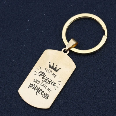 Брелок с гравировкой «Feed Me Pizza» и «Call Me Princess Girlfriend Exclusive Charm Key Ring Holder Tag» для подарка Любителя еды - Цвет: GOLD