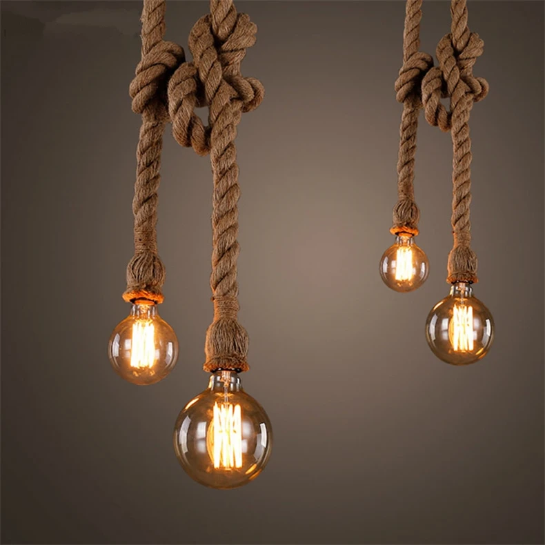 Подвесной светильник Эдисона с пеньковой веревкой, промышленный Ретро Лофт подвесной светильник для гостиной, кухни, бара, подвесной светильник, домашний декоративный светильник, светильники