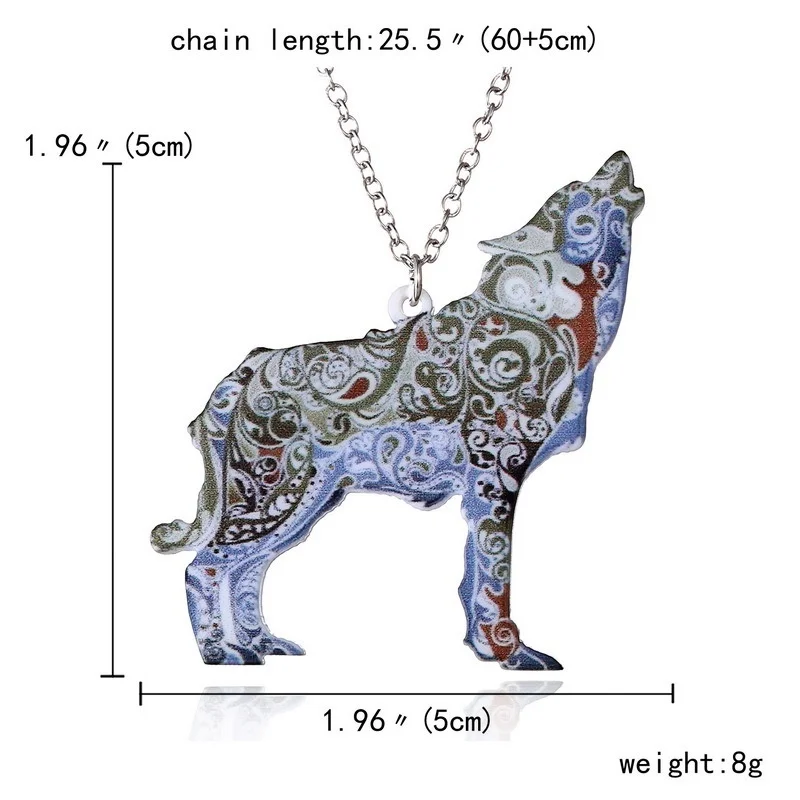 Женская и мужская мода уникальный красочный дизайн акриловые ювелирные изделия животное кошка собака Колибри волк Salamander кулон ожерелья подарки - Окраска металла: Wolf