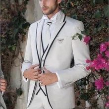 Последний дизайн пальто брюки бежевый и черный смокинги жениха итальянский стиль, для мужчин свадебные костюмы костюм жениха(куртка+ брюки+ жилет